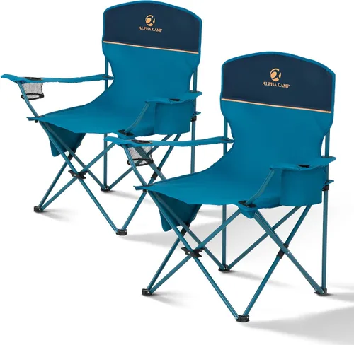Miniatura 10 de ALPHA CAMP Sillas de camping plegables para adultos, sillas de césped para exteriores, sillas de campamento portátiles de 225 libras, con portavasos