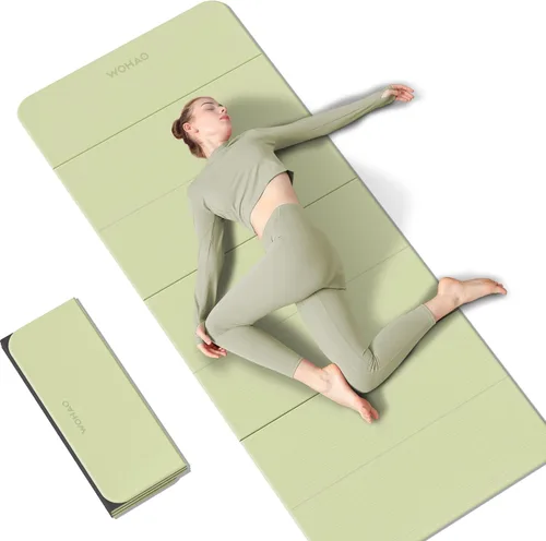 Estera de Yoga de 7 Pliegues 177.8x61 cm - 1.27 cm de Grosor Estera de Ejercicio Plegable, Compacta Antideslizante de TPE para Viaje, Verde hierba +