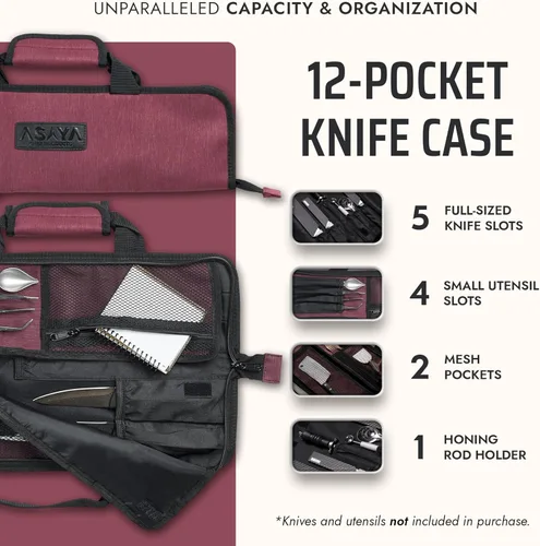 Miniatura 2 de Bolsa enrollable para cuchillos de chef Asaya - 12 bolsillos para cuchillos y utensilios de cocina - Nylon ligero, duradero y resistente a manchas