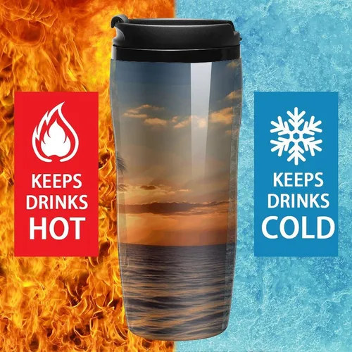 Miniatura 5 de Sunset Palm Tree Ocean Coffee Cup Hot Coffee Travel Mug Reusable Iced Coffee Cups Double Heat Insulation Coffee Mug with Leak-Proof Lid Stylish