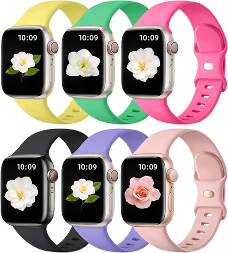 Miniatura 15 de Maledan Paquete de 6 correas compatibles con Apple Watch de 38mm 40mm 41mm 42mm 44mm 45mm 46mm 49mm, mujeres y hombres, correa deportiva de silicona