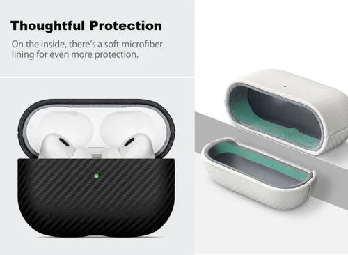 Miniatura 4 de Haobobro Funda de piel para AirPods Pro 3, piel seleccionada respetuosa con la piel, con textura de fibra de carbono, hecha a mano, funda rígida