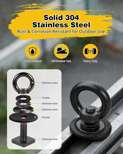Miniatura 5 de Anclaje de amarre para montaje en pista en T para portaequipajes de techo, perno de ojo en forma de anillo resistente M8, anillos de amarre