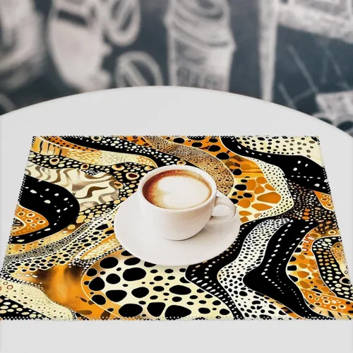 Miniatura 7 de Abstract Tiger Leopard Pattern Placemats Set of 6 Resistant Table Mats Washable Place Mats for Dinner Party Table Decoration