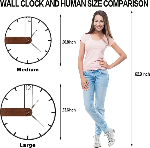 Gran reloj de pared para decoración de sala de estar, moderno, con esfera de nogal, marco de metal, relojes silenciosos sin tictac para dormitorio,