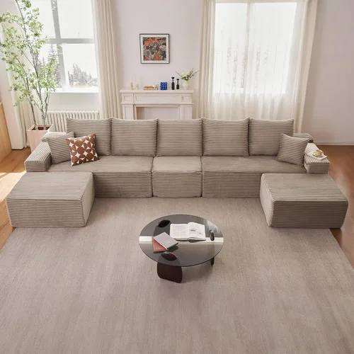 Miniatura 11 de Sofá modular de nube de 140 pulgadas para sala de estar, sofá modular de asiento profundo, juego de sofás de pana grandes y cómodos con espuma