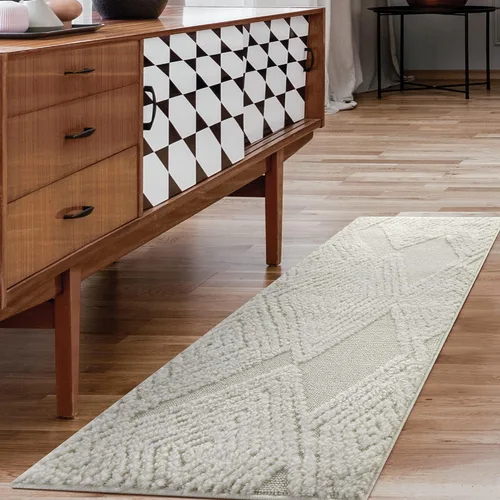 Antep Rugs Palafito 2x4 Alfombra de área interior con textura de pelo Shaggy geométrico de diamante de alto a bajo (blanco, 2 pies x 4 pies)