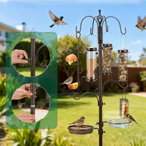 Miniatura 5 de Kit de estación de alimentación de pájaros, comedero para pájaros salvajes, colgador de maceta colgante, alimentador múltiple colgante con comedero