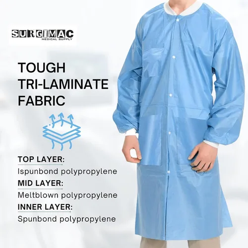 Miniatura 5 de Abrigos de laboratorio desechables, hasta la rodilla, vestidos desechables SMS, abrigo de laboratorio de química unisex, bata médica desechable
