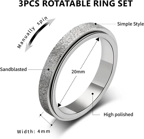 Miniatura 6 de Anillo giratorio para la ansiedad: anillo antiestrés para mujeres, regalo antiansiedad para adolescentes y niños (talla 6-10)