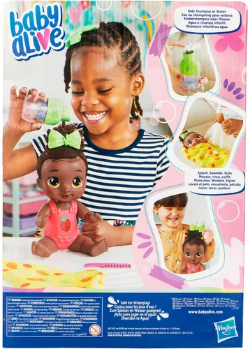 Miniatura 12 de Baby Alive Shampoo Snuggle Berry Boo Cabello Negro - Juego de muñeca bebé de agua de 11 pulgadas, juguetes para niñas y niños de 3 años en adelante