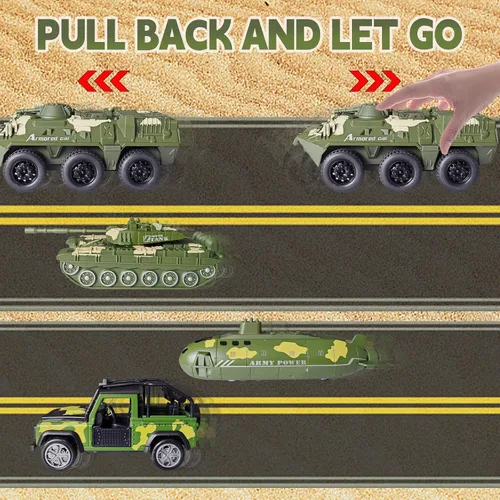 Miniatura 6 de OTONOPI Conjunto de vehículos militares variados modelos del ejército, helicóptero, tanque submarino, coche blindado, camión de transporte Panzer