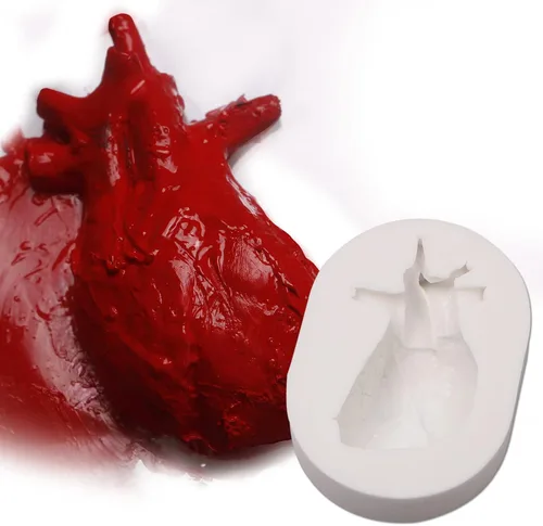 Miniatura 5 de Moldes de silicona para órganos humanos, 8 unidades para Halloween, corazón, cerebro, hígado, estómago intestinal, moldes de fondant de chocolate