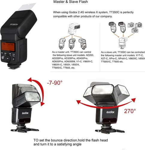 Miniatura 4 de GODOX TT350C TTL Flash para Canon, 2.4G GN36 Mini cámara Flash Speedlite HSS 1/8000s, aproximadamente 210 destellos de potencia completa, 0.1-2.2s