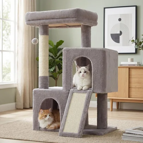 Miniatura 10 de PAWZ Road Árbol para gatos, torre para gatos de 30 pulgadas con condominios dobles para gatos de interior, casa de felpa para gatos con percha
