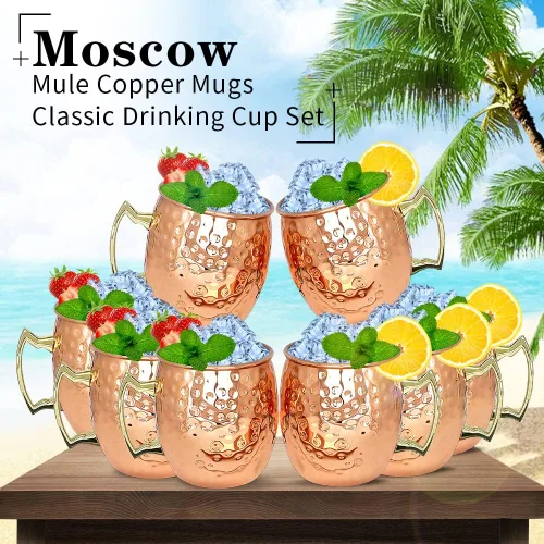 Miniatura 5 de LINALL Moscow Mule - Juego de 4 tazas de cobre y juego de 8 tazas de acero inoxidable chapadas en cobre de 18 onzas, para bebidas frías (12 piezas)