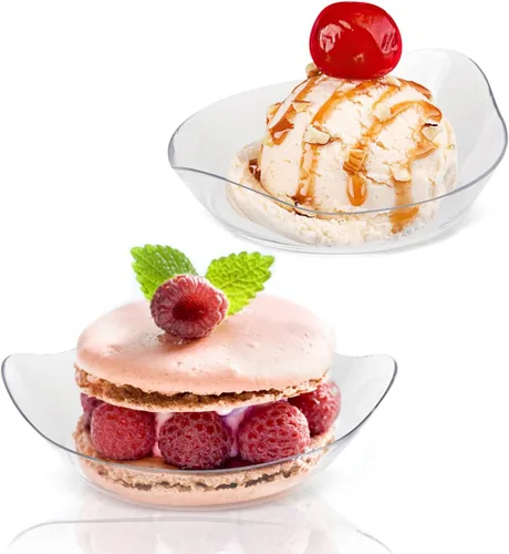 Miniatura 8 de TOFLEN Mini platos de postre de 100 unidades con cucharas de degustación, 3-1/8 x 2-5/8 pulgadas, pequeños platos de plástico transparente