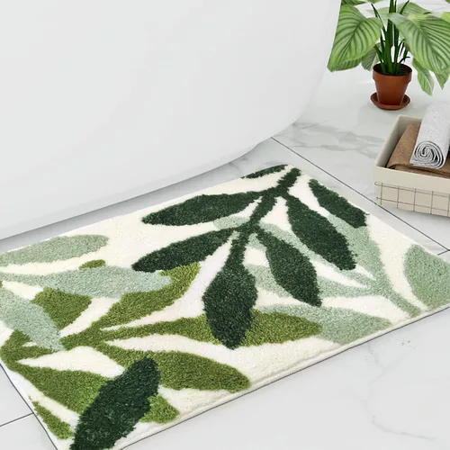 Miniatura 10 de Alfombra de baño antideslizante con planta verde salvia, bonita alfombra de baño absorbente de hojas de Monstera, divertida alfombra de baño