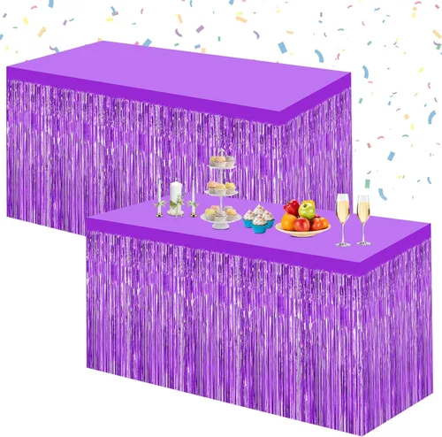 Miniatura 15 de Morcheiong Paquete de 2 faldas de mesa de oropel de papel de aluminio rosa de 29.5 x 108 pulgadas, para mesas rectangulares, cortina de fondo