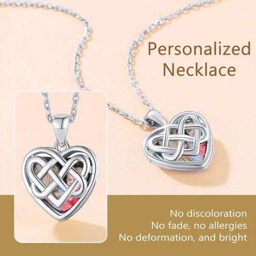 Miniatura 4 de FindChic Collar con medallón de corazón de plata de ley 925, nudo celta, rama delicada, ala de ángel, ramas de plantas, abrazo, llama, collar