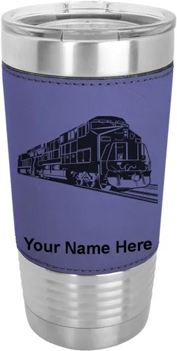 Miniatura 19 de LaserGram Vaso aislado al vacío de 20 onzas, tren de carga, grabado personalizado incluido (piel sintética, estilo béisbol)