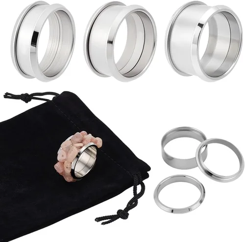 UNICRAFTALE 3 juegos de 3 tamaños de anillos de dedo ranurados 316 acero inoxidable desmontable núcleo en blanco para incrustaciones de anillos de