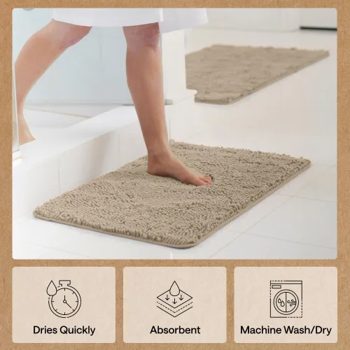 Miniatura 43 de Gorilla Grip - Tapete de baño de felpilla gruesa, suave y absorbente, secado rápido, de microfibra, con reverso de caucho, para piso de ducha, Nube