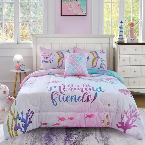 Miniatura 11 de Cokouchyi Juego de edredón tamaño Twin para niñas, 5 piezas cama en una bolsa, juego de sábanas de edredón de mariposas coloridas 3D, ultra suave