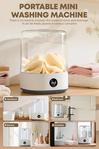 Miniatura 8 de Lavadora portátil mini, lavadora de 4L para ropa interior, recargable, sin cable, compacta para solteros, apartamentos, RV, lavadora de ropa