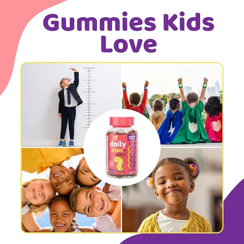 Miniatura 7 de Squiggles Kids Daily Iron+ Gummies - Suplemento masticable con hierro, multivitamínico para niños, bajo en azúcar, vegano, gomitas para niños