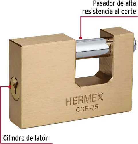Miniatura 2 de Cerradura antipalanca, 2.953 in, llave tradicional de cuerpo de latón