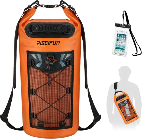 Miniatura 22 de Piscifun Bolsa seca, mochila flotante impermeable 10L/20L/30L/40L con funda impermeable para teléfono para navegación, kayak, pesca Negro