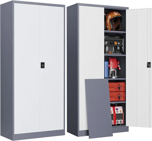 Miniatura 15 de Armario de garaje de metal de 36 pulgadas de alto, gabinetes de almacenamiento de 2 puertas, caninete de herramientas de acero utilitario, caninetes