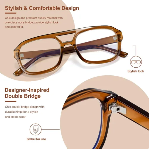 Miniatura 3 de Madison Avenue Lentes retro con bloqueo de luz azul de aviador para mujeres y hombres con funda, anteojos rectangulares de moda para computadora