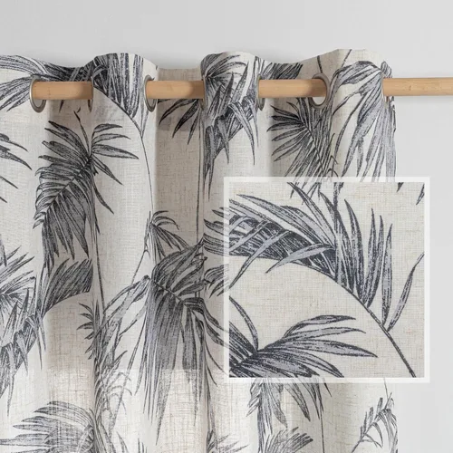 MYSKY HOME Cortinas de lino para sala de estar, patrón de hojas, semitransparentes, cortinas verticales, decoración de estilo hawaiano, textura para