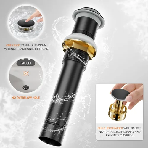 Miniatura 9 de Phiestina Grifo Alto de Lavabo Vessel para Baño Negro Mate, Cascada de Un Solo Orificio con Una Sola Manija para Lavabo Sobre Encimera, con Desagüe