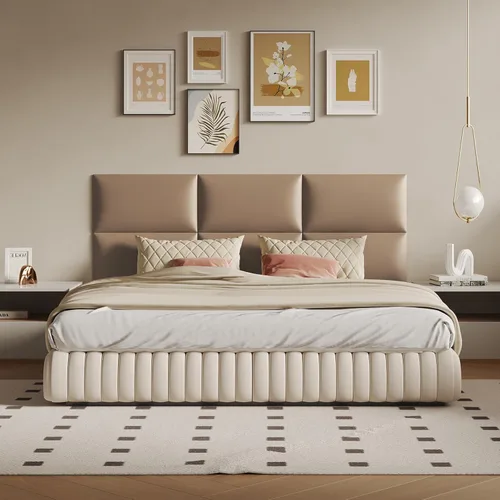 Miniatura 29 de Cabecero de palo color beige - Juego de 6 paneles montados en la pared para camas tamaño Queen, 61 x 30 cm, cabecero decorativo de fácil instalación