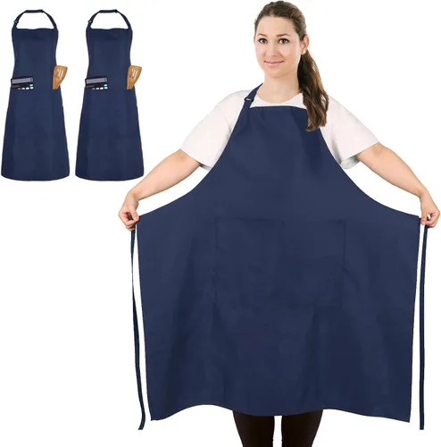 Miniatura 10 de 2 delantales de chef de talla grande, delantal profesional unisex con 2 bolsillos para cocinar, trabajar, hornear (tamaño más grande)