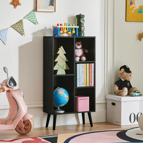 Miniatura 8 de LEYAOYAO Estantería de 5 cubos de 3 niveles con patas, estante negro menta para libros para niños, bonito organizador de almacenamiento, estantes