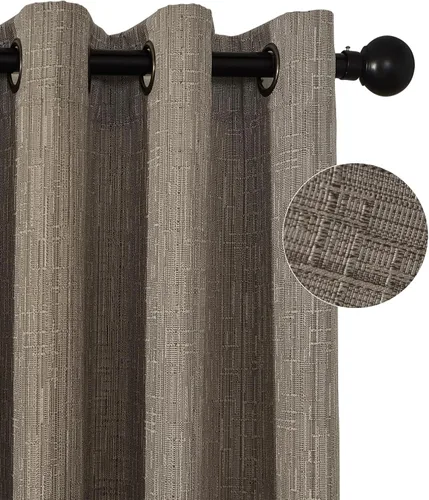 Miniatura 17 de Cortinas de lino jacquard de 63 pulgadas de largo, 2 paneles, cortinas gruesas de lino sintético mezclado, cortinas texturizadas de arpillera