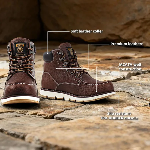Miniatura 2 de Jacata Botas de trabajo para hombre Moc Toe Wedge Botas De Trabajo Para Hombre Soft Toe Antideslizante Construcción Industrial Botas de Cuero