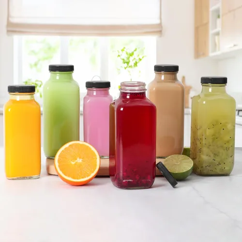 Miniatura 3 de Botellas de vidrio para jugo de 8 onzas con tapas, paquete de 6, botella de agua reutilizable, botellas de jugo para batidos, leche, almacenamiento