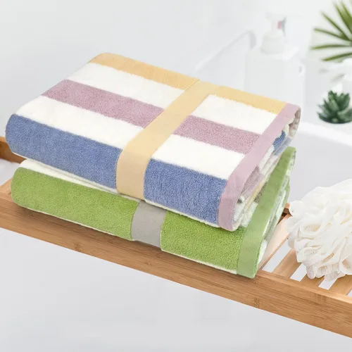 Miniatura 4 de Jacquotha Paquete de 2 toallas de ducha a rayas, toallas de baño superabsorbentes de secado rápido para uso diario, juego de toallas de baño grandes
