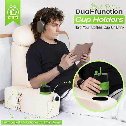 Miniatura 3 de Almohada de lectura para adultos, almohada de espalda para sentarse en la cama, almohada de respaldo para sentarse en la cama, brazos desmontables