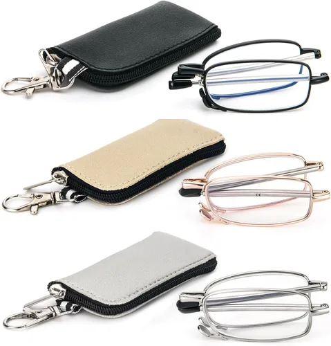 Miniatura 10 de Paquete de 2 lentes de lectura plegables para hombres y mujeres con llavero, bolsas compactas, bloqueo de luz azul, lectores portátiles de bolsillo