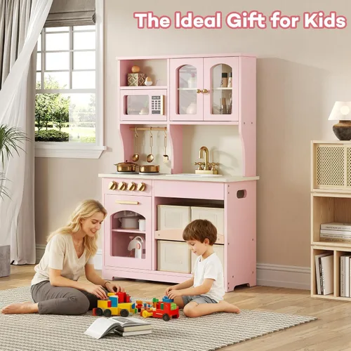 Miniatura 7 de knoworld Cocina de Juguete para Niños, Juego de Cocina de Madera con Almacenamiento Inteligente y Accesorios, Juego de Cocina para Niños Pequeños