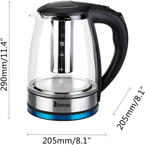 Miniatura 2 de Hervidor de té eléctrico de vidrio de 1.8 L, hervidor de agua eléctrico de hervido rápido, caldera de agua caliente y calentador de té, con luces