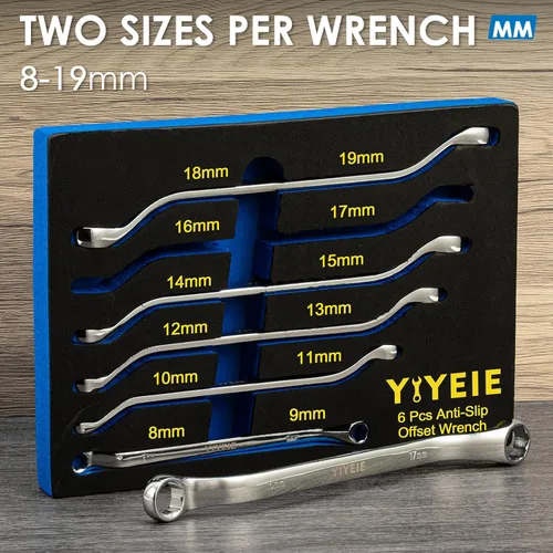 Miniatura 3 de YIYEIE Juego de llaves inglesas extractoras de pernos de 6 piezas, Juego de llaves de 6 puntos con extremo cuadrado métrico de 8-19mm