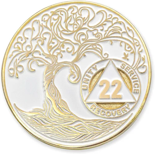 Miniatura 200 de 20 Year Sobriety Mint Twisted Tree of Life - Medallón de recuperación AA chapado en oro, fichas y fichas, color negro