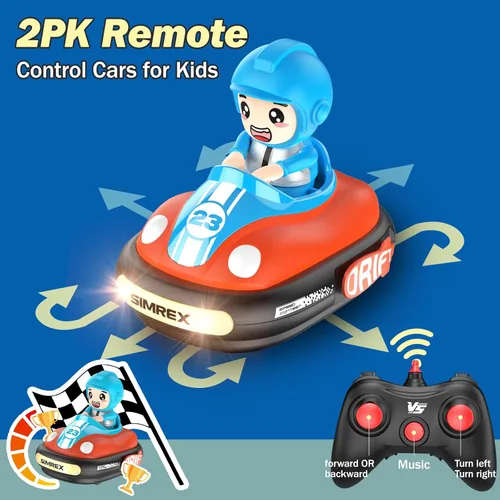 Miniatura 7 de SIMREX Juego de autos de parachoques RC para 2 jugadores para niños de 3 años en adelante, autos de batalla con control remoto con luces LED, música